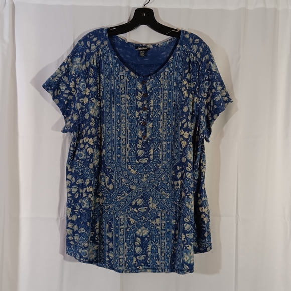 Lucky Brand Tops - Lucky Brand Womens 2X Blouse Blue Floral Paisley Top Boho